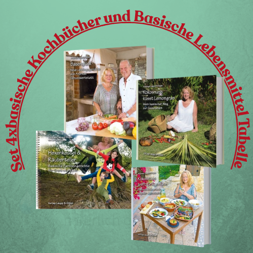 Set 4xbasische Kochbücher und Basische Lebensmittel Tabelle